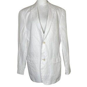 Perry Ellis Unisex Linen-Blend Suit Jacket Blazer White Minimalist Size 38